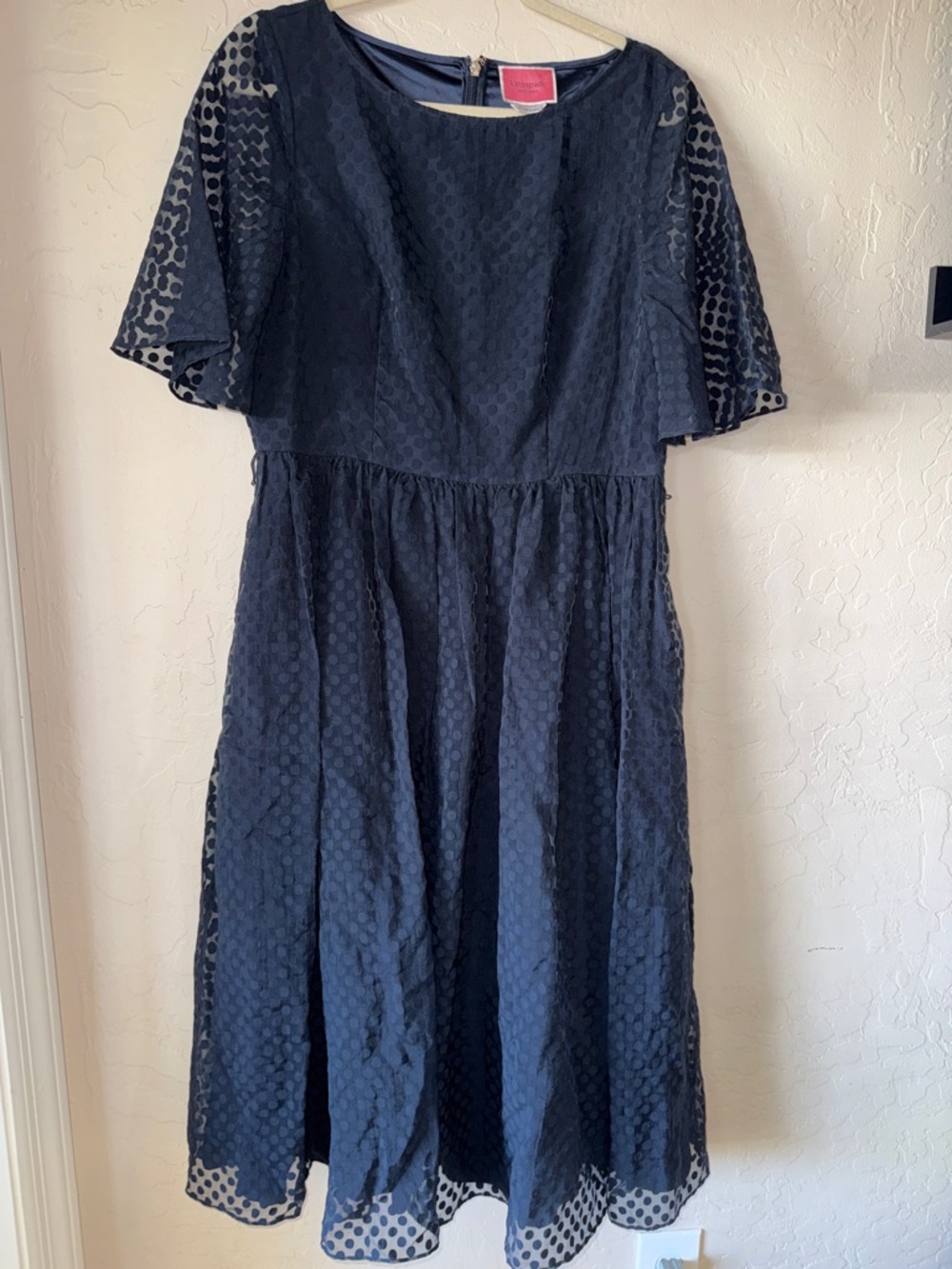 Kate Spade New York Burnout Flutter-Sleeve Dress navy size 12 missing belt